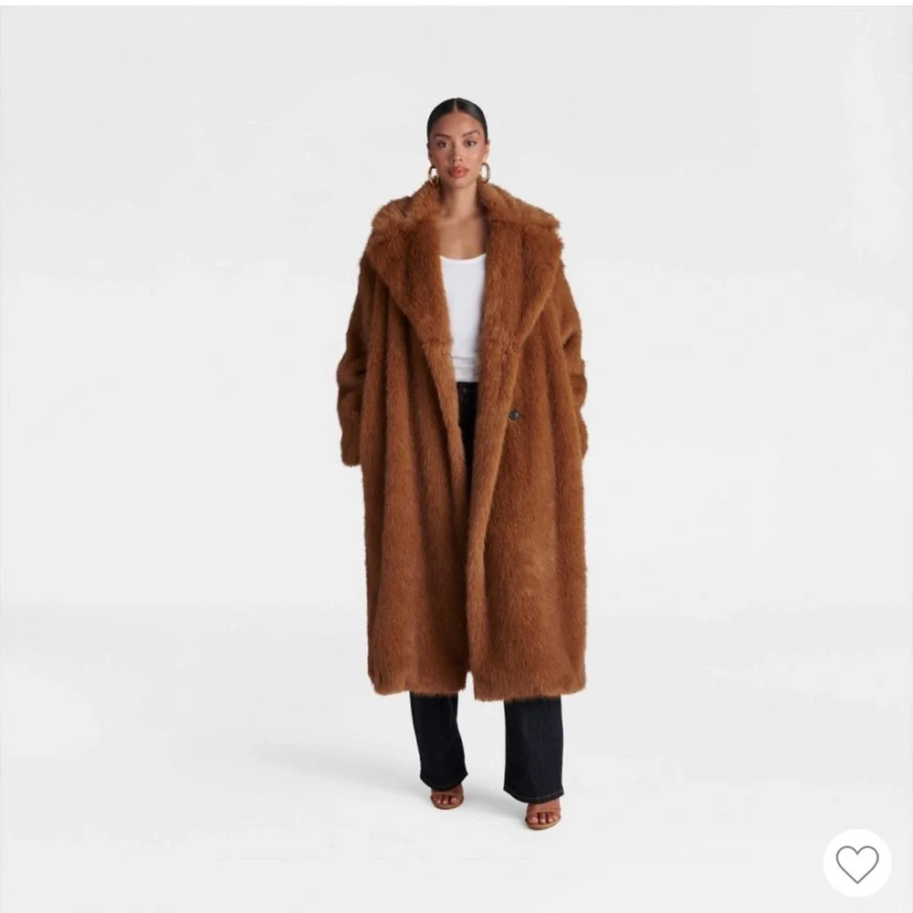 KBB by Kahlana Brown Fur Oversized Fur Trench Coat - Picture 2 of 3